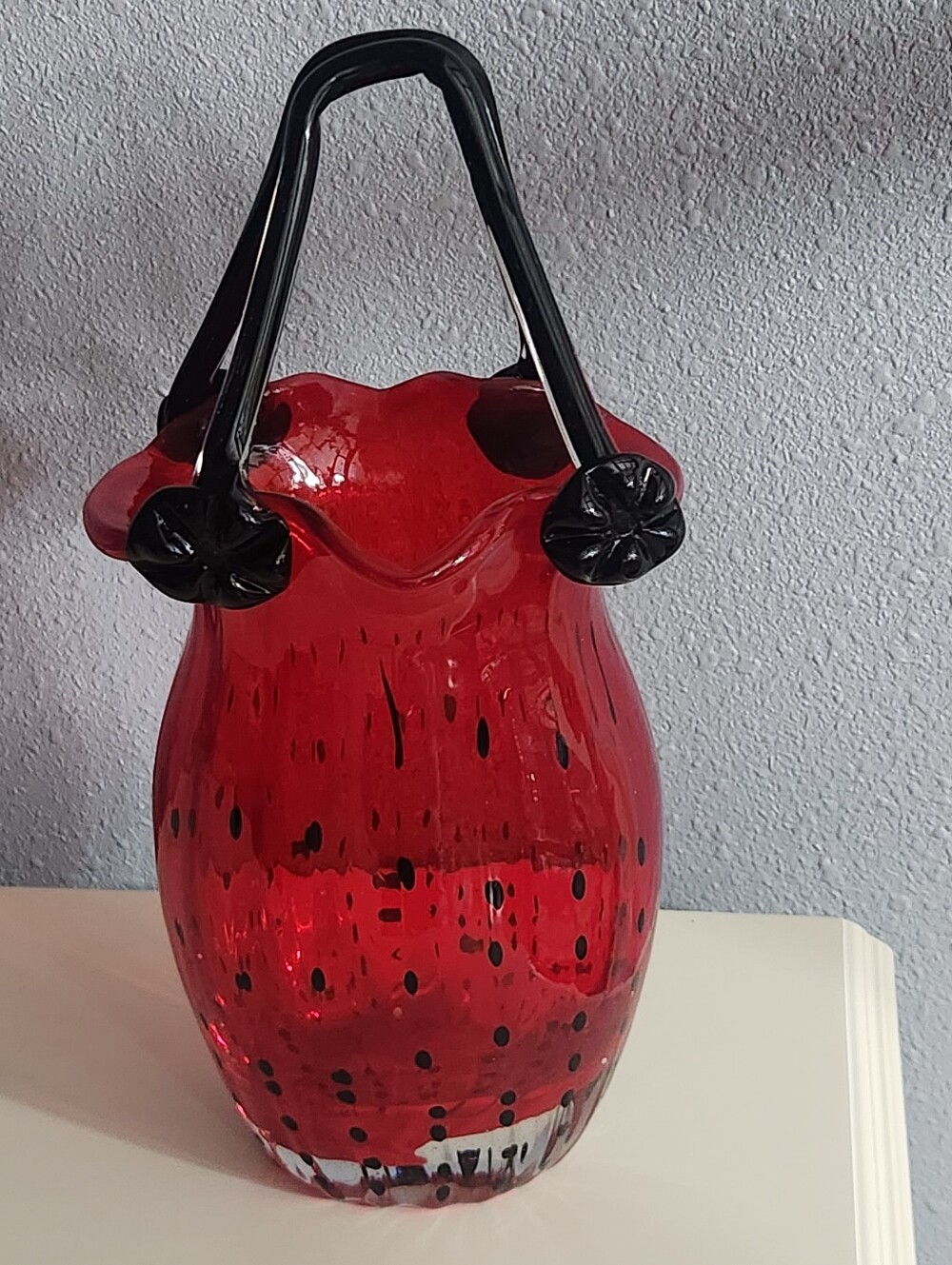 Hand Blown Block Crystal "Jennifer Evening Bag" Red & Black Art Glass Purse Vase
